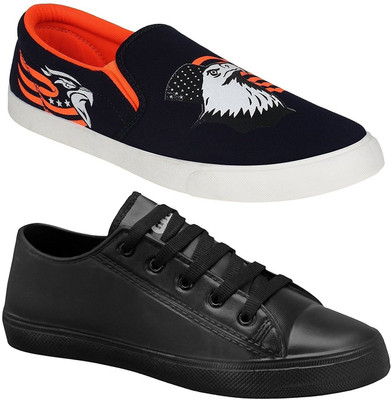 

Pexlo Men's Combo Pack of 2 Casual Shoes (Sneakers Shoes) Slip On Sneakers For Men(Navy, Black