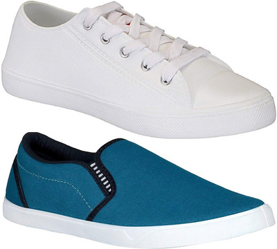 

Pexlo Combo Pack of 2 Casual Shoes (Loafers Shoes) Sneakers For Men(White, Blue