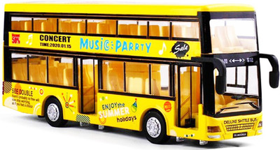 

Emob Double Decker Die cast Metal Body Door Opening Luxury Yellow Toy Bus with LED Light and Sound(Yellow)