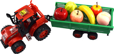 

Breno Friction Tractor Trolley toy or truck toy for kids with various type of real looking fruits Red(Multicolor)