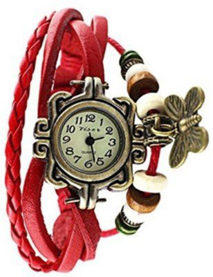 

Mettle Fancy Red Leather Hand Knit Vintage Watches Dress bracelet Women Girls Ladies clover Pendant Retro.1801-Red002 Watch - For Girls