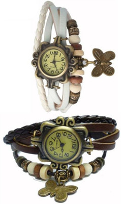 

Mettle Combo Latest Fancy Leather Hand Knit Vintage Watches Dress Bracelet Women Girls Ladies Clover Pendant Retro MT-17( Pack Of 2 ) Watch - For Girls