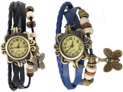 

Mettle Combo Latest Fancy Leather Hand Knit Vintage Watches Dress Bracelet Women Girls Ladies Clover Pendant Retro MT-41 ( Pack Of 2 ) Watch - For Women