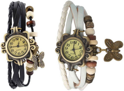 

Mettle Combo Latest Fancy Leather Hand Knit Vintage Watches Dress Bracelet Women Girls Ladies Clover Pendant Retro MT-43 ( Pack Of 2 ) Watch - For Women
