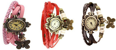 

Mettle Combo Latest Fancy Leather Hand Knit Vintage Watches Dress Bracelet Women Girls Ladies Clover Pendant Retro MT-07( Pack Of 3 ) Watch - For Women