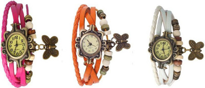 

Mettle Combo Latest Fancy Leather Hand Knit Vintage Watches Dress Bracelet Women Girls Ladies Clover Pendant Retro MT-50( Pack Of 3 ) Watch - For Women