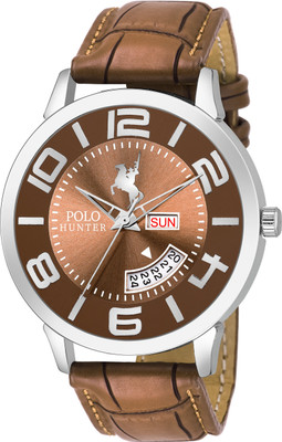 

POLO HUNTER 1132- Brown Day and Date Strap Watch - For Men