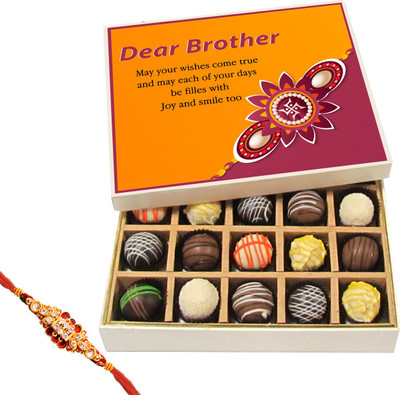 

Chocholik Rakshabandhan Gift Box - Dear Brother May Your Wishes Come True - Dark, Milk, White Chocolate Truffles - 20pc with Rakhi Truffles(300 g)