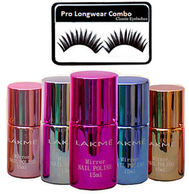 

Pro longwear combo Of Eyelashes, Waterproof Mirror Nail Polish Set Of 5(Set of 6)