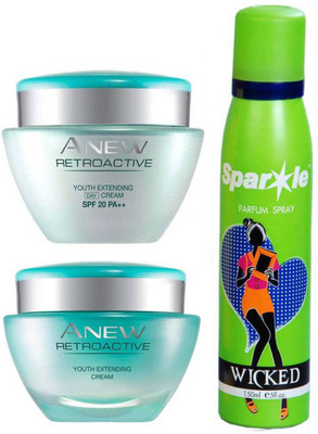 

Avon Anew Retroactive Youth Extending Day Cream SPF 20 PA++ (15 g) & one Retroactive Night Cream (15 g) & With one sparkle perfume spray 150 ml(Set of 3)