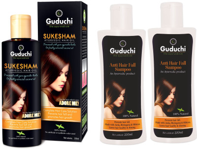 

Guduchi Ayurveda Guduchi Anti Hair Fall Kit - 1 Sukesham and 2 anti hair fall shampoo(Set of 3)