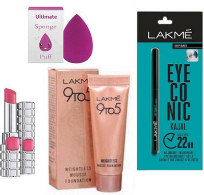 

Ultimate Sponge puff With Eyeconic Kajal & Mousse Foundation 6gm With Matte finish lipstick(Set of 4)