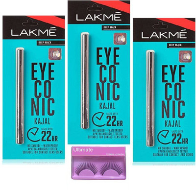 

Ultimate eyelashes with lakme eyeconic kajal (pack of 3)(Set of 4)