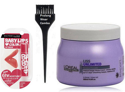 

Pro longwear combo Brush,Loreal Liss Unlimited Hair Spa,New York Cherry Kiss Lipbalm(Set of 3)