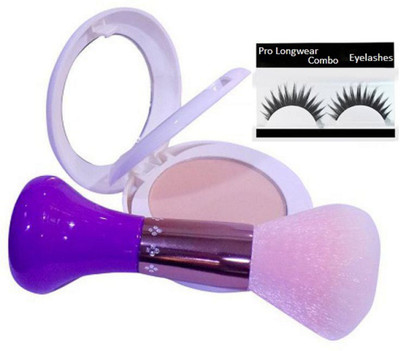 

Pro longwear combo Eyelashes, Makeup Brush & Mac Lightful Marine 2 in 1 Bright Press Powder And Foundation For Light And Medium Skin Compact(Set of 3)