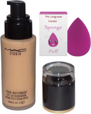 

Pro longwear combo Sponge Puff, Mac Studio WaterWeight Liquid Foundation SPF 30 60 ml(Set of 2)
