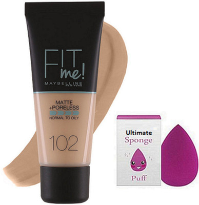 

Ultimate Sponge Puff, Fit Me Matte+Poreless Fair Ivory Normal To Oily Skin 102 Foundation 30ml(Set of 2)