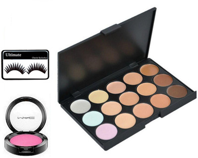 

Ultimate Eyelashes, 15 Shade Concealer Palette&Mac Pink Shade Blusher(Set of 3)