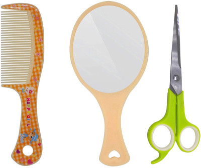 

Fully Makeup Mirror For Travel Use With Comb & Scissor For Women And Men(Set of 3)