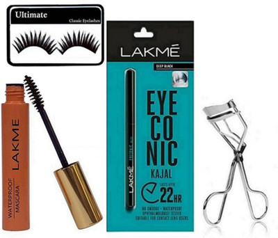 

Ultimate eyelashes & 9 to 5 waterproof mascara& Eyeconic deep black kajal & eyelashes curler(Set of 4)