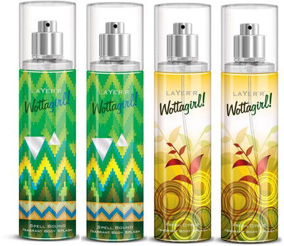 

Layer WottaGirl 2 Spell Bound & 2 Fresh Citrus Deodorant Spray - For Women(540 ml, Pack of 4)