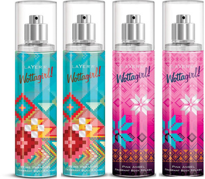 

Layer WottaGirl 2 Pure Paradise & 2 Pink Angel Deodorant Spray - For Women(540 ml, Pack of 4)