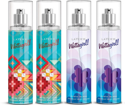 

Layer WottaGirl 2 Pure Paradise & 2Mystic Island Deodorant Spray - For Women(540 ml, Pack of 4)