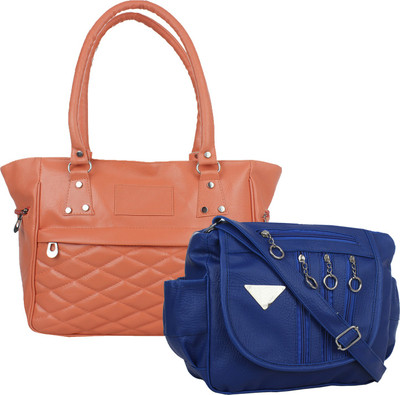 

Fillin Cart Women Casual, Evening/Party Tan, Blue PU Sling Bag, Blue;tan