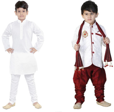 VASTRA FAB Boys Festive & Party Kurta, Pyjama & Dupatta Set(White Pack of 2) Flipkart