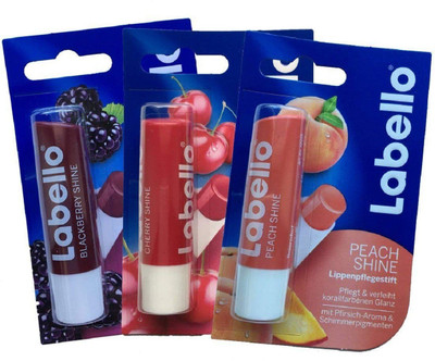 

Labello Blackberry Shine, Cherry Shine, Peach Shine Lip Balm Bundle Cherry(Pack of: 3, 4 g)