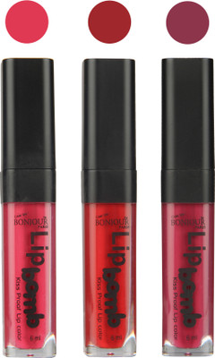 

Bonjour Paris Long lasting velvet matte lipstick(Hot pink, red, wine, 18 g)