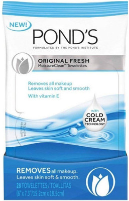 Ponds Clean Sweep Wet Cleansing Towelettes Original Fresh - 15 ct Makeup Remover(200 g)