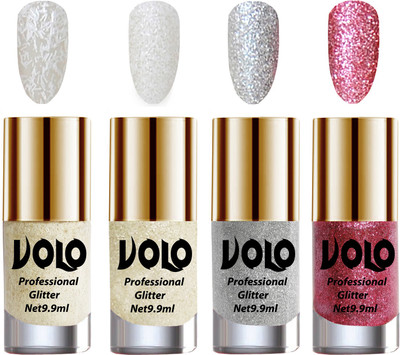 

Volo Professionally Used Glitter Shine Nail Paint Combo Pack of 4(Set 23) White Nail Art And Glitter, White Nail Art And Glitter, Silver Glitter, Pink Glitter(Pack of 4)