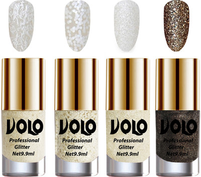 

Volo Professionally Used Glitter Shine Nail Paint Combo Pack of 4(Set 55) White Nail Art And Glitter, White Nail Art And Glitter, White Nail Art And Glitter, Dark Grey Glitter(Pack of 4)