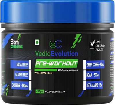 

Vedic Evolution PRE-WORKOUT- 450g - Watermelon Flavour, 30 Servings,With 500mg BCAA and 180mg Caffeine, Boosts energy and endurance Whey Protein(300 g, Watermelon)