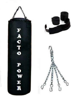 

FACTO POWER 6.0 Feet Long, CANVAS Material, BLACK Color, Unfilled with Chain & 9 Feet Long Black Color Hand Wraps Pair Hanging Bag(6, 72 kg)