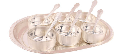 

Shreeng Silver Plated Premium Bowl Set With oval Tray 13 Pcs. Stainless Steel Decorative Platter(Silver, Pack of 13)