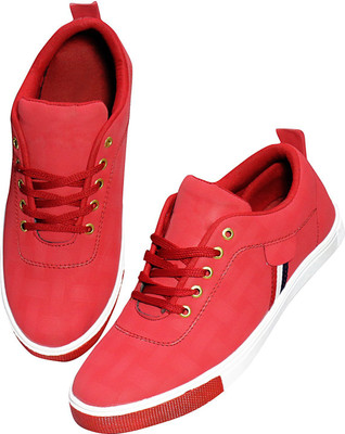 

MOU Zar Check Sneakers Casuals For Men(Red, White