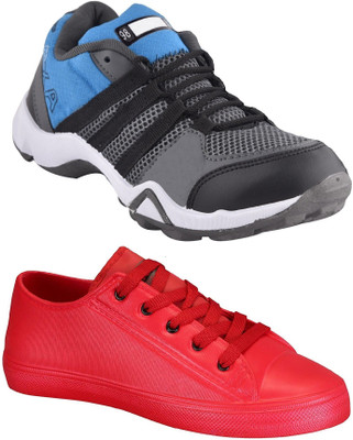 

Pexlo Running Shoes For Men(Grey, Blue, Grey & red