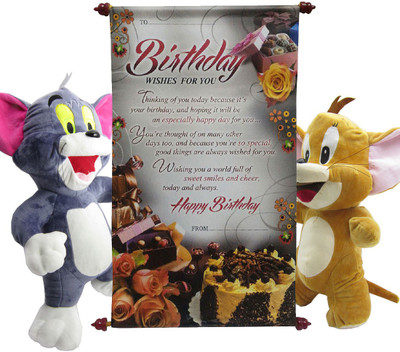 

Gift Decor Shop Tom Jerry Soft Toy (Multi, 46 cm) with Happy Birthday Scroll Greeting Card (Multi, 24 cm) - 46 cm(Multicolor)
