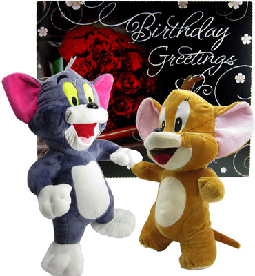 

Gift Decor Shop Tom Jerry Soft Toy (Multi, 46 cm) with Happy Birthday Black Greeting Card Print Red Roses for kids - 46 cm(Multicolor)