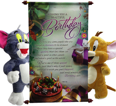 

Gift Decor Shop Tom Jerry Soft Toy (Multi, 46 cm) with Happy Birthday Scroll Greeting Card for kids (Multi, 24 cm) - 46 cm(Multicolor)