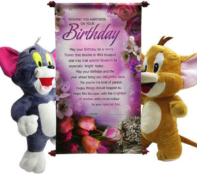 

Gift Decor Shop Tom Jerry Soft Toy (Multi, 46 cm) with Happy Birthday Pink Scroll Greeting Card for kids - 46 cm(Multicolor)