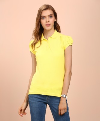 Numero Uno Solid Women Polo Neck Yellow T-Shirt