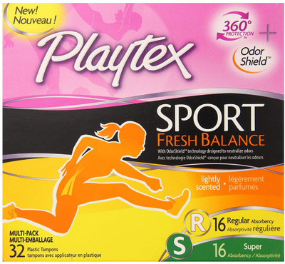

Playtex Sport Fresh Balance Tampons with Odor Shield Technology, Regular and Super Multi-Pack, Scented - 32 Count Tampons(Pack of 32)