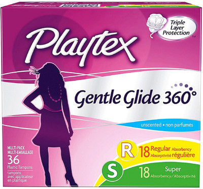 

Playtex Gentle Glide Unscented Multipack Tampons 18 Regular/18 Super Tampons(Pack of 18)