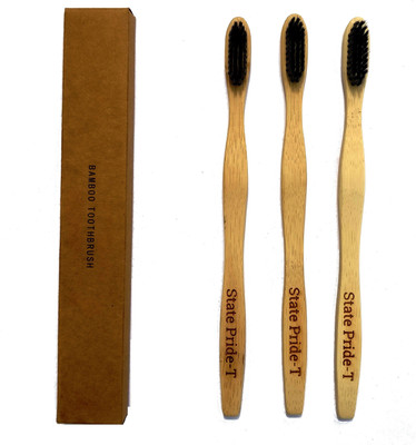 

State Pride-T Biodegradable Bamboo Toothbrush for Adults - Pack of 3| Eco Toothbrushes | 100% Biodegradable Handle | Black Charcoal Medium Bristles | Recyclable Toothbrush | BPA & Plastic-Free Medium Toothbrush(Pack of 3)