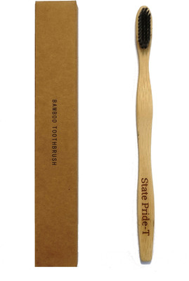 

State Pride-T Biodegradable Bamboo Toothbrush for Adults - Pack of 1| Eco Toothbrushes | 100% Biodegradable Handle | Black Charcoal Medium Bristles | Recyclable Toothbrush | BPA & Plastic-Free Medium Toothbrush