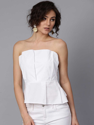 STREET9 Casual Sleeveless Solid Women White Top