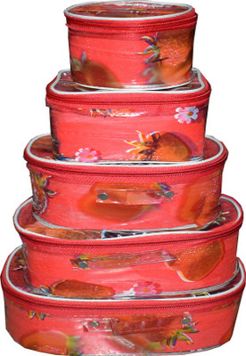 

Aadhya Set of 5 Pcs Makeup Bindi Bangle Socks Hanky Storage pack of 1 (Red) Vanity Box(Red)